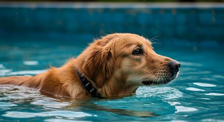 Golden retriever, Dog, Swimming, Golden Retriever Dog Swimming in Pool