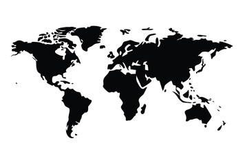 Naklejka premium World Map Silhouette Vector Icon Flat Design Illustration Global Geography Outline Art
