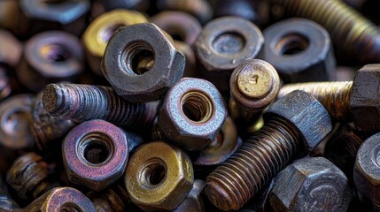 A pile of rusty bolts and nuts