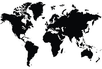 World Map Silhouette Vector Icon Flat Design Illustration Global Geography Outline Art