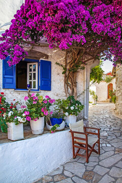 Street view of Afionas at Corfu Island of Greece.