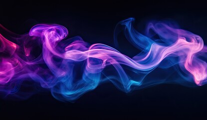 Abstract swirling smoke plumes in vibrant neon pinks, purples, and blues against a black background