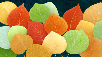 Colorful leaves stacked together