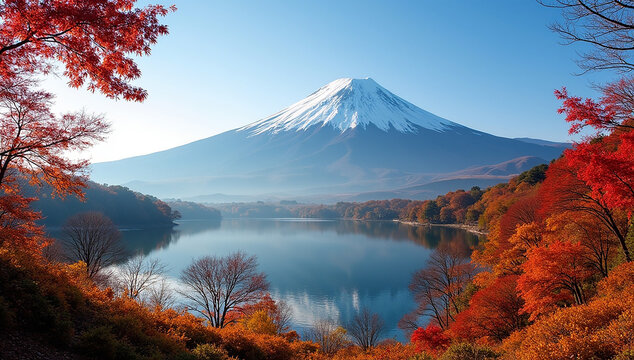 Fujiyoshida Japan sunset view of Mount Fuji and Chureito Pagoda with blooming cherry blossoms spring.