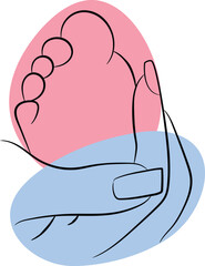 Hand Holding Baby Foot with Abstract Color Blocks