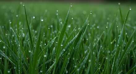 Obraz premium Grass, Green grass, Blades of grass, Dewdrops on Green Grass Blades