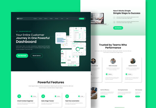 CRM Landing Page Design For Business Management Solution