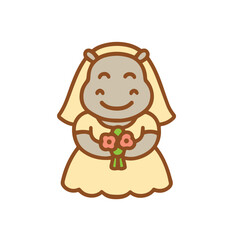Happy Hippo Bride with Flowers