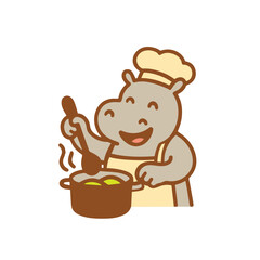 Happy Hippo Chef Cooking a Meal