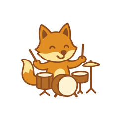 Fox Drummer Playing Music in a Cartoon Style