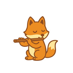 Cute Cartoon Fox Playing a Flute
