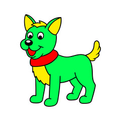 cartoon dog with green eyes vector illustration