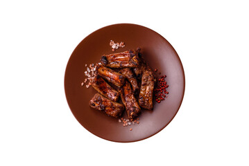 Meat, beef ribs in a marinade grilled with salt and spices. Grilled ribs