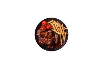 Meat, beef ribs in a marinade grilled with salt and spices. Grilled ribs