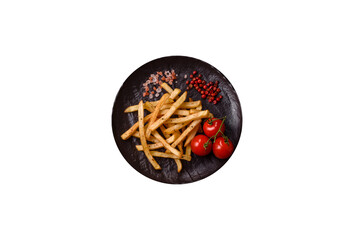 Food, French fries fried with salt and rosemary. Homemade crispy chips