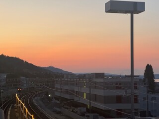Horgen Oberdorf Bahnhof (Train station) at Sunset, Kanton Zurich, Switzerland