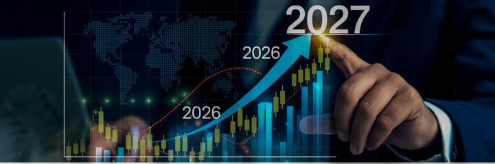 Business growth chart analysis for future market trends and financial projections in the year 