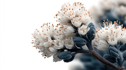 Obraz premium Delicate Blooms: A close-up shot reveals the intricate beauty of small, white flowers in full bloom, offering a glimpse into the delicate details of nature's artistry.