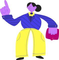 Woman dressed for business holding a folder and raising one finger to emphasize a strong idea or point.