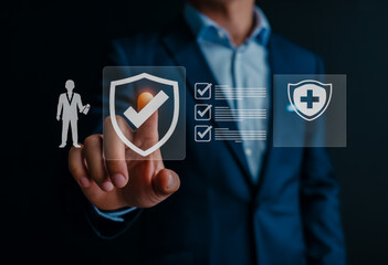 Insurance policy health safety protection risk management digital security concept online service