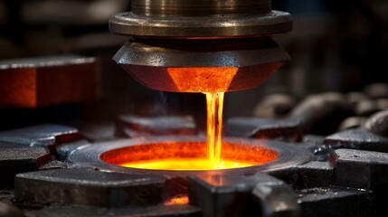 A metal casting is being poured into a mold
