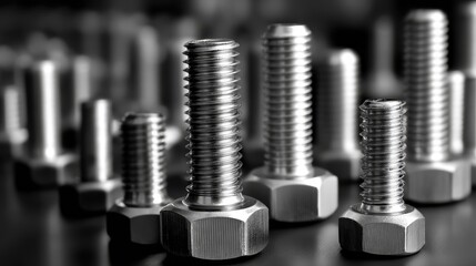 A row of silver bolts are lined up on a table