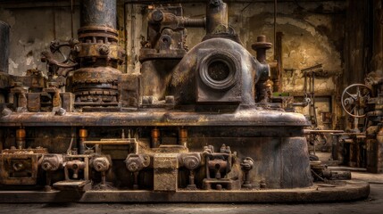 A rusty old machine with a large window in the middle