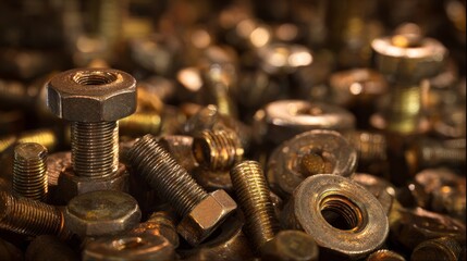A pile of old, rusted bolts and nuts