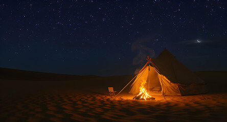Desert Night Campfire Under Starry Sky