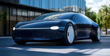 Sleek dark electric car in city