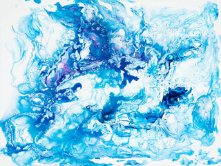 Blue abstract fantastic creative hand painted background, marble and brush texture, abstract ocean, acrylic painting.
