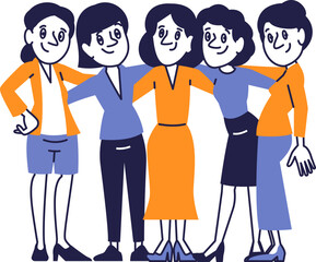 Group of Women Standing Together in Friendly Hug – Diverse Female CharactersGroup of Women Standing Together in Friendly Hug. Diverse Female Characters Smiling and Embracing in Flat Vector Styl.