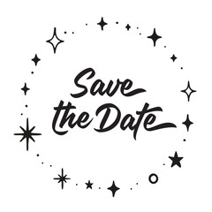 Save the date invitation card, circular frame of doodle stars