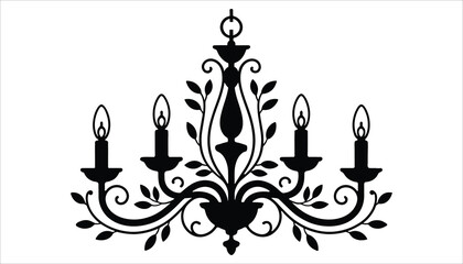 Vintage Chandelier Silhouette Vector, Classic Hanging Lamp Design