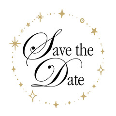 Save the date invitation card, circular frame of doodle stars