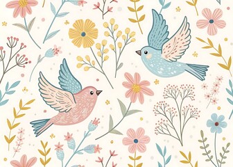Obraz premium Spring Bird Pattern Background 