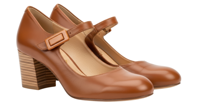 Isolated Brown Leather Heel Shoes