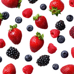 Colorful berry explosion: A vibrant seamless pattern featuring strawberries and blueberries