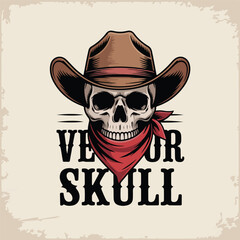 Cowboy Skull Wearing Western Hat and Bandana – Vintage Emblem Vector Illustration


