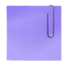 Blank purple note paper with clip isolated white background