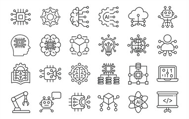 Obraz premium artificial intelligence icon set. contain machine learning, robotic, digital innovation, technology thin line icon symbol sign for your app and web. vector illustration