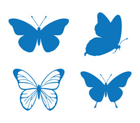 Flying butterflies silhouette set on white background butterflies