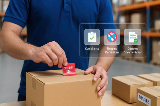 Security seal compliance shipping restriction customs documentation cardboard box warehouse logistics fragile safety delivery