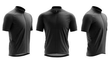 Three dimensional rendering showcases a sleek, dark athletic cycling jersey design