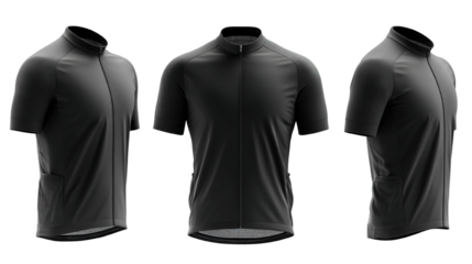 Three dimensional rendering showcases a sleek, dark athletic cycling jersey design