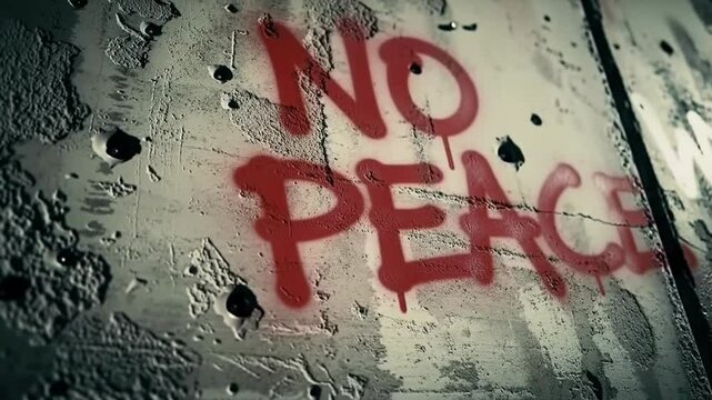 Graffiti Art 'No Peace' Message on Damaged Wall