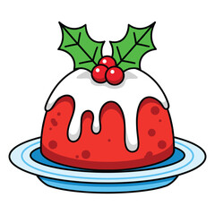 Flat Vector Christmas Pudding Illustration