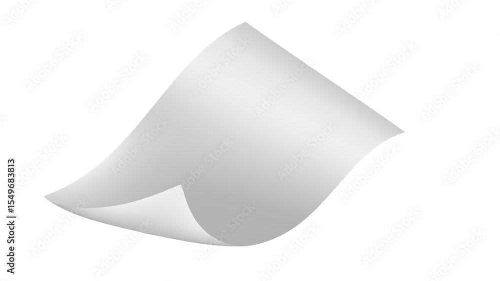 Poster floating page drift: a single white sheet with a graceful upward curl, conveying lightness and dynam
