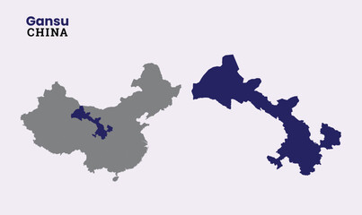 Map of Gansu, Map of Gansu with fill colour, Map of China state Gansu Vector Illustration, China, Gansu.