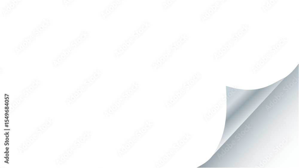 Poster curled page corner: a subtle white paper peel with a gentle shadow, perfect for indicating a turn or